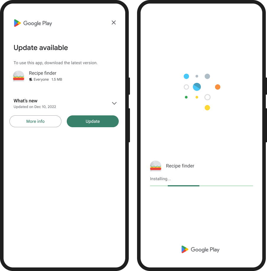 Image of side by side mobile device screens showing how the prompt to update may look to users